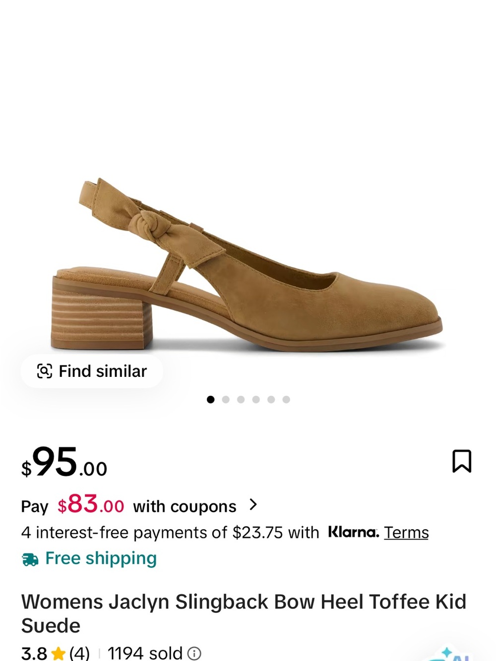Toms Jaclyn Slingback Bow Heel in Toffee